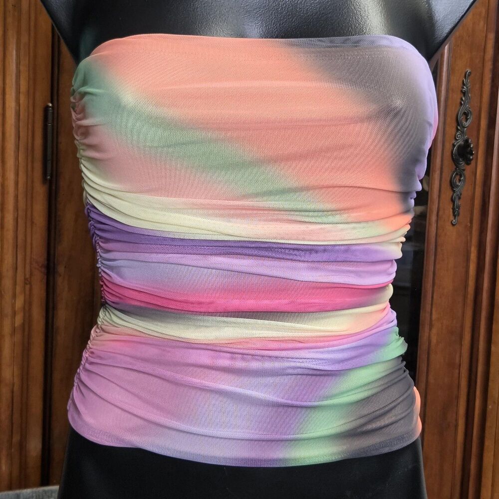 AFRM Tank Top Womens Small Multicolor Mesh Ruched Strapless Tube Party Club
